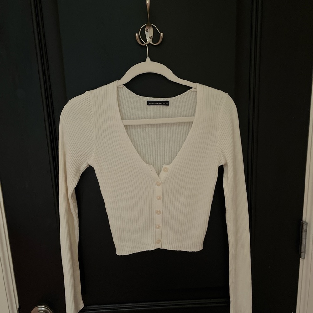 Cream Ribbed Button-Up Cardigan